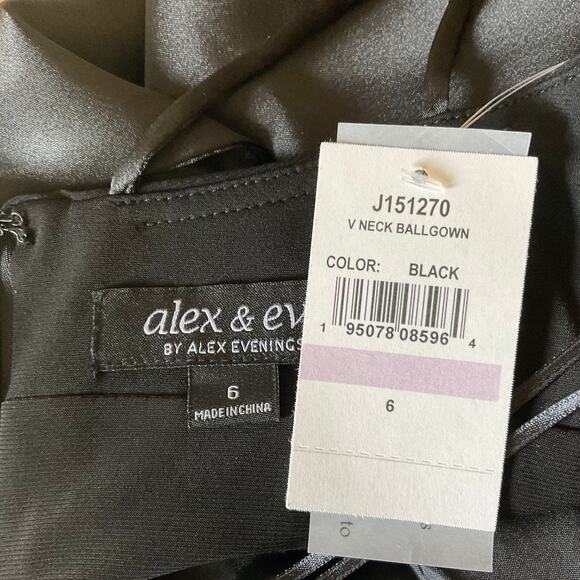 Alex Evenings Satin Beaded Strap Long A-Line Evening Gown Black Size 6 Dress - Picture 8 of 10